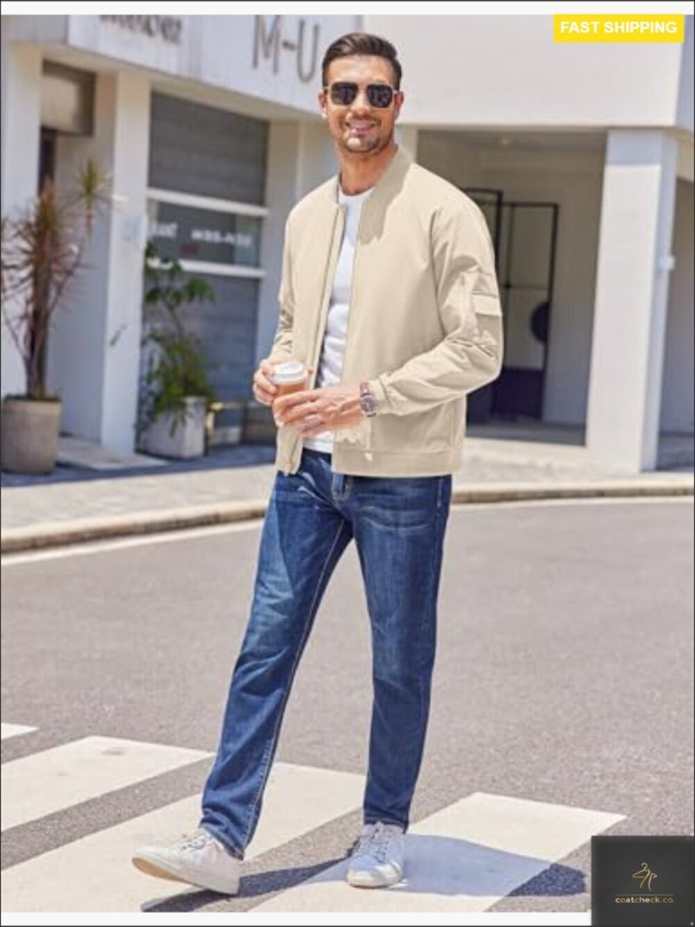 Lightweight Bomber Jacket Casual Zip Up Windbreaker Spring Fall with Pockets - Picture 2 of 6